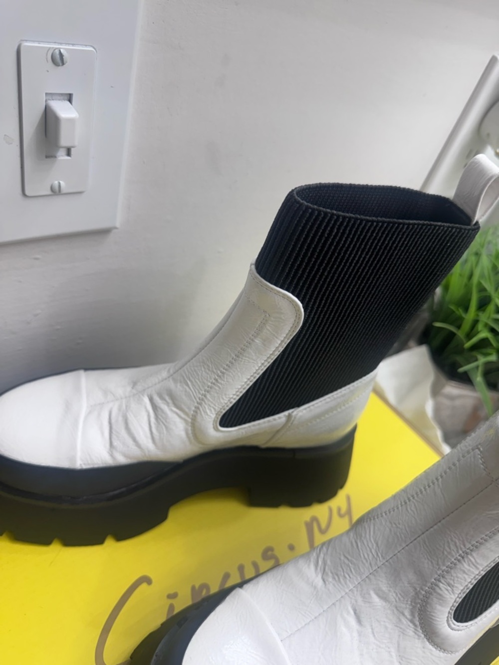 White and Black Chelsea Lug Boot - Women's!